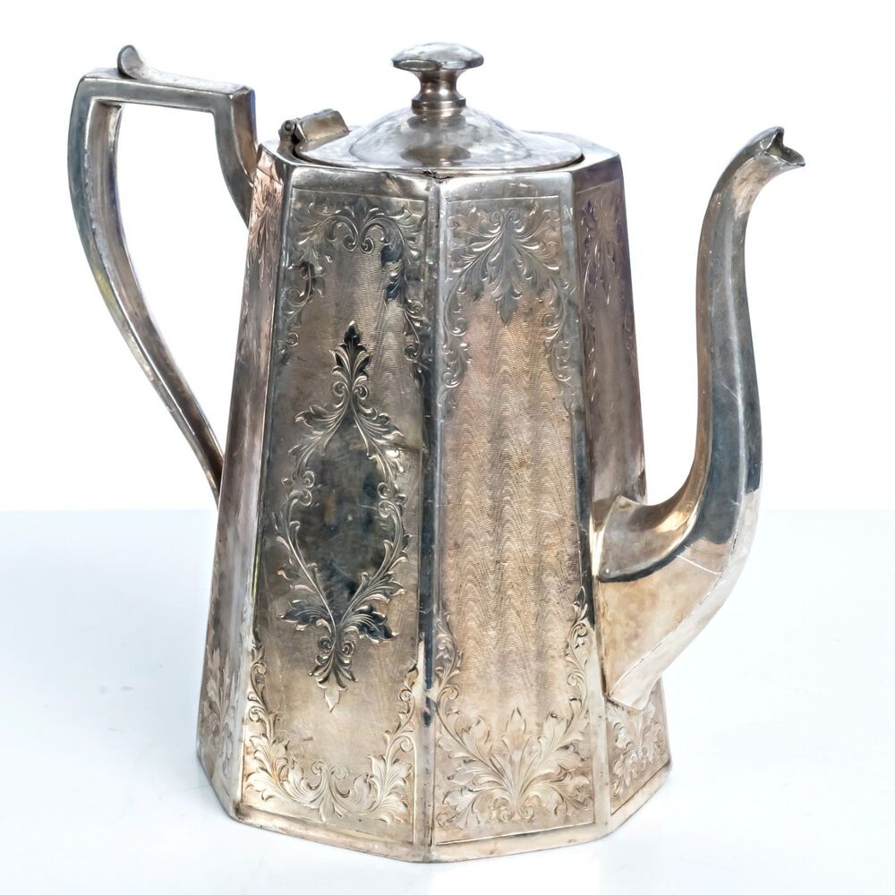 Vintage Homan Mfg Company Coffee Tea Pot Kettle Hinged Lid 3613 Quadruple Plate